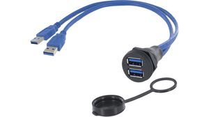 Cable, 2x USB A Socket - 2x USB A Plug, 3m, USB 3.0, Blue