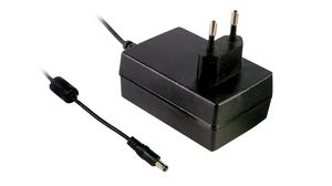 1-utgangs pluggbar strømforsyning med Switch Mode GST36E Series 264V 800mA 36W Euro type C- kontakt (CEE 7/16) 2,1 x 5.5 mm sylinderplugg