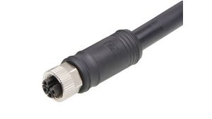 Cordset, Black, Straight, 12A, 14AWG, 20m, M12 Socket - Pigtail, Conductors - 4