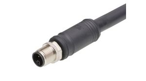 Cordset, Black, Straight, 12A, 14AWG, 15m, M12 Plug - Pigtail, Conductors - 4
