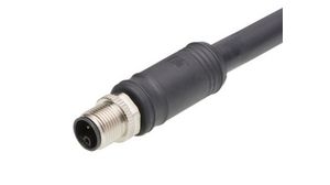 Cordset, Black, Straight, 12A, 16AWG, 1m, M12 Plug - Pigtail, Conductors - 4