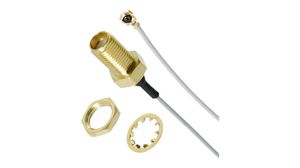 RF Cable Assembly, SMA Male Straight - MC Male Angled, 100mm, Grey
