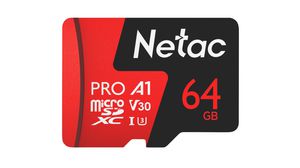 Memory Card, microSD, 64GB, 90MB/s, 40MB/s, Black / Red