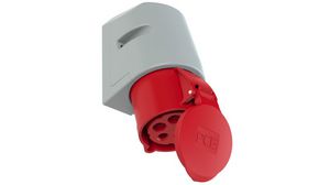 CEE Socket, Red / White, 5P, Wall Mount, 10mm?, 32A, IP44, 400V