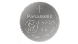 Button Cell Battery, Lithium, CR2025, 3V, 170mAh, Pack of 6 pieces