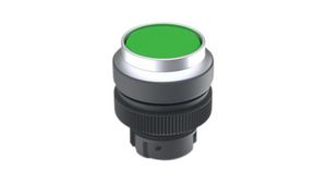 Illuminated Pushbutton Actuator with Raised Metallic Silver Frontring Momentary Function Round Button Green IP65 RAFIX 22 QR