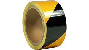Reflekterende markeringstape til fareområder, 50mm x 10m, Sort/gul