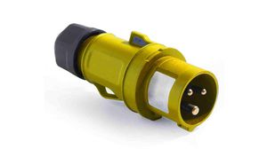 CEE Plug, Yellow, 3P, Cable Mount, 16A, IP54, 130V