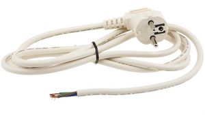 AC Power Cable, DE/FR Type F/E (CEE 7/7) Plug - Bare End, 2m, White