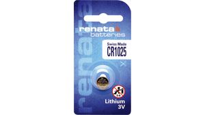 Button Cell Battery, Lithium, CR1025, 3V, 30mAh