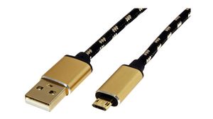 Kabel, USB A-Stecker - USB Micro-B-Stecker, 800mm, USB 2.0, Schwarz / Gold