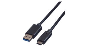 Cable, USB-A Plug - USB-C Plug, 500mm, USB 3.0, Black