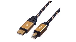 Cable, USB-A Plug - USB-B Plug, 3m, USB 2.0, Black / Gold