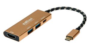 Docking Station, USB-C Plug, Bus-Powered, Ports Total 4