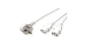 AC Power Cable, DE/FR Type F/E (CEE 7/7) Plug - 2x IEC 60320 C13, 2m, White
