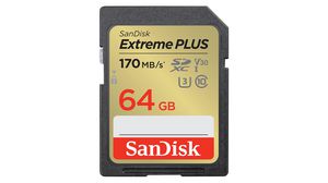 Industrial Memory Card, SD, 64GB, 170MB/s, 80MB/s, Black / Gold