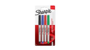 Marker Pen, Black/Blue/Green/Red, Permanent, Ultra Fine, 4pcs