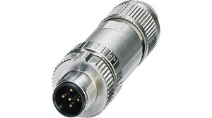 Sensor Connector, M12, Plug, Straight, Poles - 5, Push-In, Cable Mount