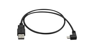 Kabel ładowania z wtyczką pod kątem prostym (w prawo), Wtyk USB A - Wtyk USB Micro-B, 500mm, USB 2.0, Czarny