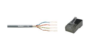 LAN Cable + 20x RJ45 Connectors Bundle PVC CAT5e 4x2x0.22mm² UTP Grey 100m