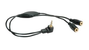 Audioadapter met volumeregeling, Gehoekt, Stekker 3,5 mm - 2x aansluiting 3,5 mm
