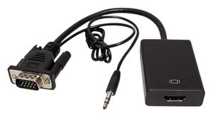 Video Adapter, VGA Plug / Audio-In - HDMI Socket, 1920 x 1080, Black