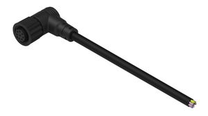 Cable Assembly, Polyamide 6.6, M12 Socket - Bare End, 8 Conductors, 2m, IP67, Angled, Black