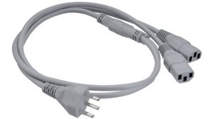 Napájecí kabel AC, Zástrčka CH typ J (T12) - 2x IEC-320-C13, 1m, Šedá