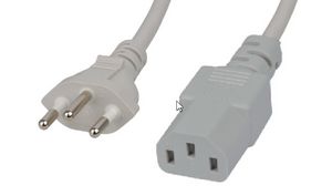 Napájecí kabel AC, Zástrčka CH typ J (T12) - IEC 60320 C13, 5m, Šedá
