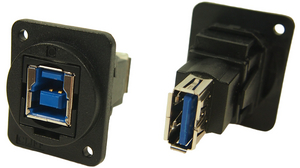 Feed-Through Adapter, Plastic Frame, Plain Mounting Holes, USB 3.0 B Socket - USB 3.0 A Socket