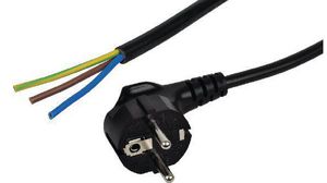 AC Power Cable, DE Type F (CEE 7/4) Plug - Bare End, 3m, Black