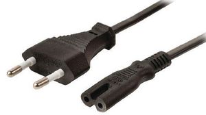 Napájecí kabel AC, Zástrčka Euro typ C (CEE 7/16) - IEC 60320 C7, 2m, Černá