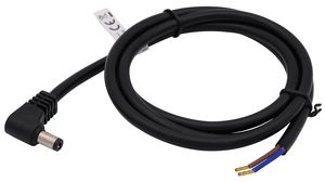 Stejnosměrný propojovací kabel, 2.1x5.5x9.5mm Zástrčka - Neizolované konce, Úhlový, 300mm, Černá