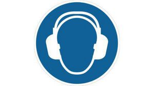 Ear Protection Sign, Round, White on Blue, Plastic, Mandatory Action, 1pcs