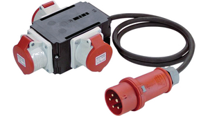 CEE-adapter med kabel 3x CEE - CEE 7/7- kontakt 400V Svart / Rød