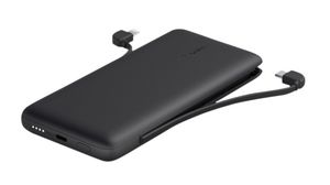 Powerbank with Integrated Cables, 10Ah, Apple Lightning / USB C Plug, Black
