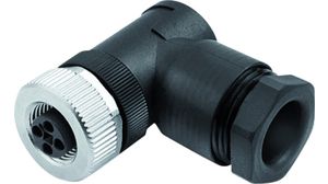 Circular Connector, M12, Socket, Right Angle, Poles - 4, Screw Clamp, Cable Mount