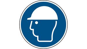 Znak bezpieczeństwa ISO - nosić ochronę głowy, Okrągły, Biały na niebieskim, Poliester, Mandatory Action, 1szt.