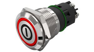 Podświetlany przełącznik przyciskowy Funkcja chwilowa 1CO LED Czerwony Symbol wł./wył Zacisk śrubowy