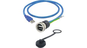 Cable, USB-A Socket - USB-A Plug, 2m, USB 2.0, Blue