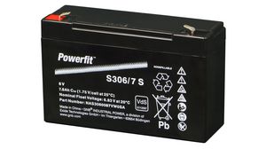 Oplaadbare batterijen, Loodzuur, 6V, 7.5Ah, Bladaansluiting, 4,8 mm