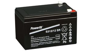 Genopladeligt batteri, Blysyre, 12V, 12Ah, Fladstik, 6,3 mm