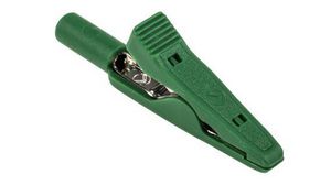 Crocodile Clip 2 mm Connection, Brass, Bronze Contact, 8A, Green