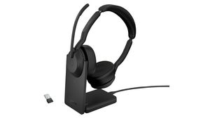 Headset with Charging Stand, MS, Evolve 2-55, Stereo, On-Ear, 20kHz, Bluetooth / USB, Black