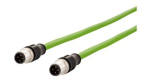 Cordset, M12 Plug - M12 Plug, 4 Conductors, 10m, IP65 / IP67 / IP68, Green