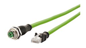 Cordset, M12 Plug - RJ45 Plug, 8 Conductors, 10m, IP20 / IP67, Green