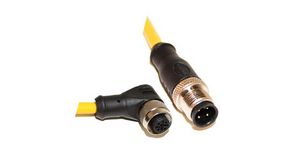 Cordset, M12 Plug - M12 Socket, 4 Conductors, Angled / Straight, 10m, Yellow