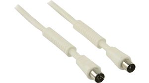 Zespół kablowy RF, IEC (Coax) Męskie Prosty - IEC (Coax) Żeńskie Prosty, 5m, Biały
