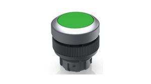 Pushbutton Actuator with Metallic Silver Frontring Momentary Function Round Button Green IP65 RAFIX 22 QR