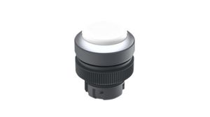 Illuminated Pushbutton Actuator with Metallic Silver Frontring Latching Function Raised Button White IP65 RAFIX 22 QR